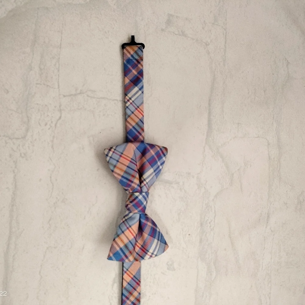 Stafford Bow Tie Blue Orange Plaid 2.25